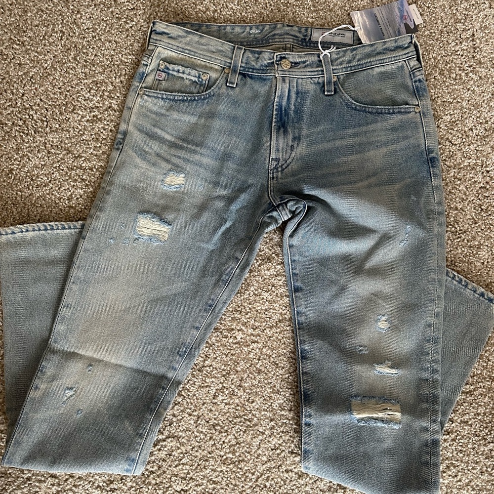 AG JEANS
Dylan Distressed Straight-Leg Jeans